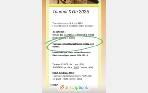 Inscriptions au tournoi du 6 août 