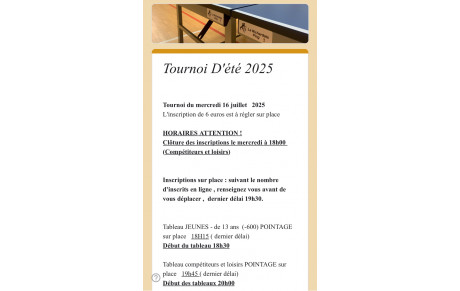 Inscriptions au tournoi du 16 juillet 