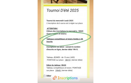 Inscriptions au tournoi du 6 août 