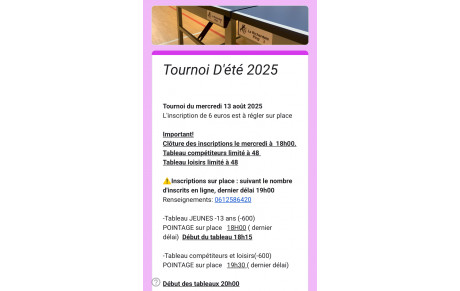 Inscriptions au tournoi du 13 août 
