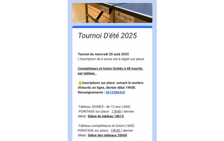 Inscriptions au tournoi du 20 août 